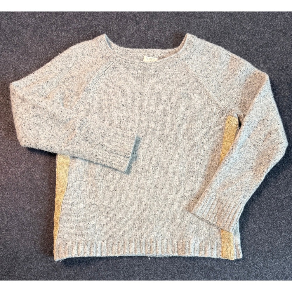 J.Crew Womens XS Small Grey Lambswool Blend Sweater Gold Shimmer Side Stripe
